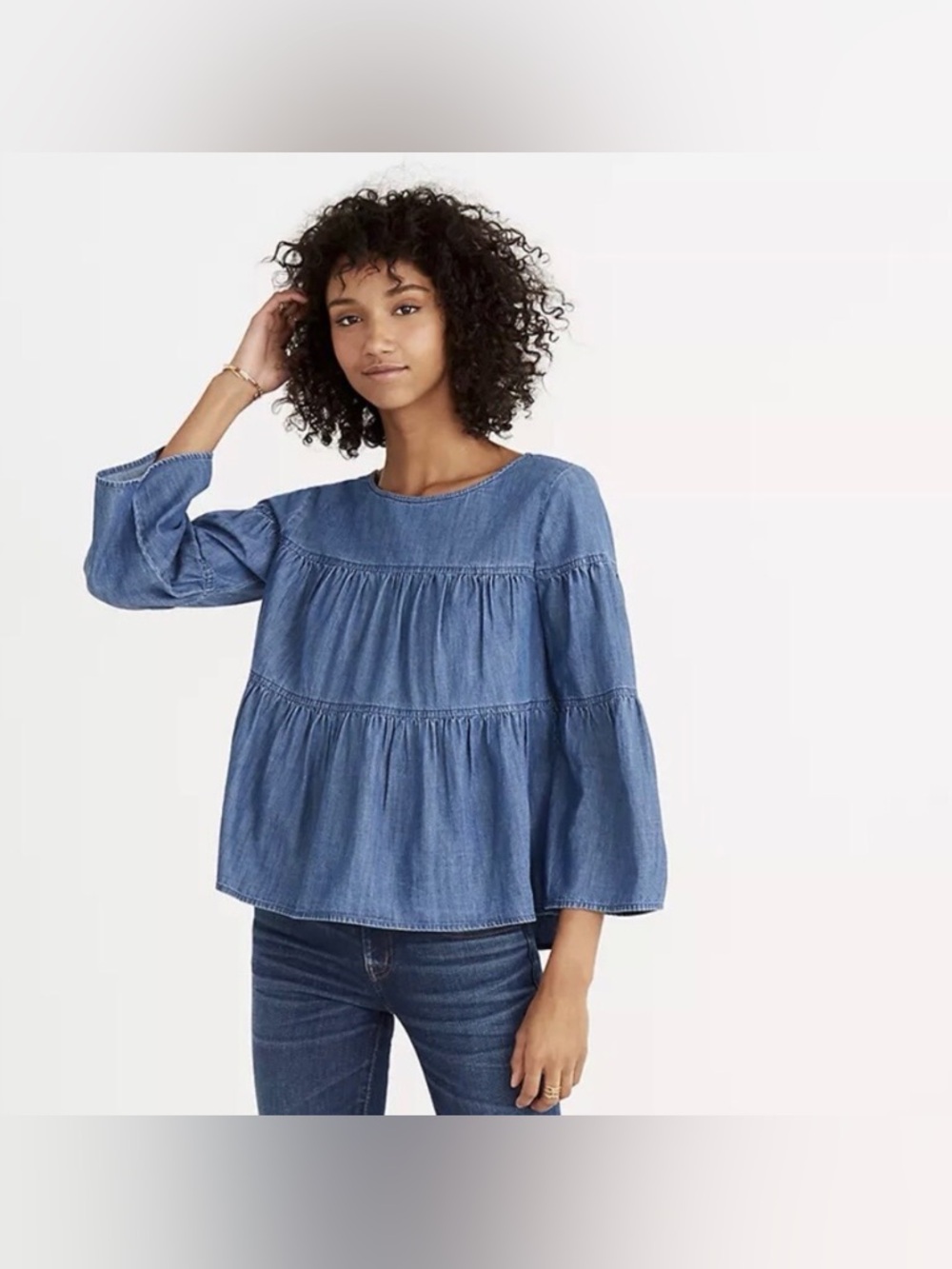 Madewell Denim Tiered Button-Back Top Size XS - C31-011